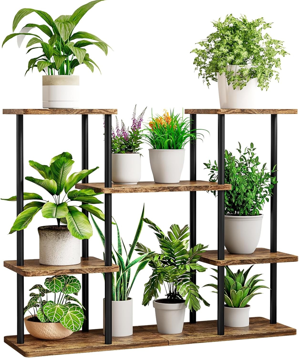 6 Tier Metal Wood Plant Stand Indoor Outdoor Corner Flower Pot Shelf Rack