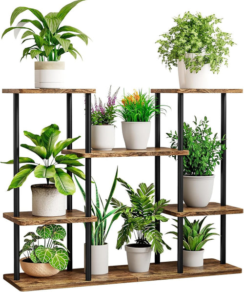 6 Tier Metal Wood Plant Stand Indoor Outdoor Corner Flower Pot Shelf Rack