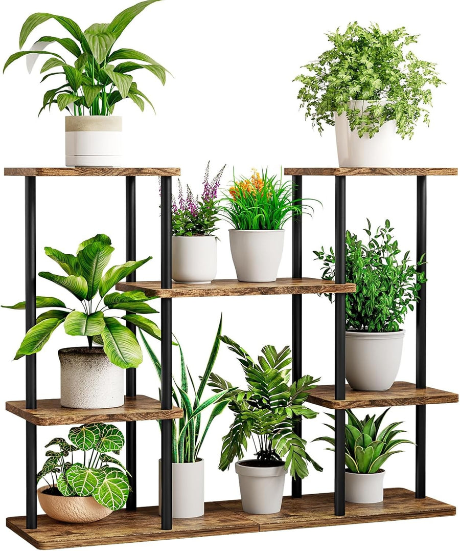 6 Tier Metal Wood Plant Stand Indoor Outdoor Corner Flower Pot Shelf Rack