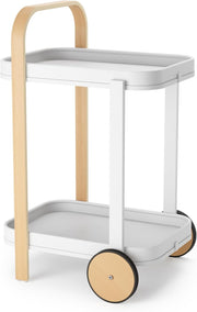 Luxury Bar Cart on Wheels 2 Tier White Serving Trolley Removable Tray
