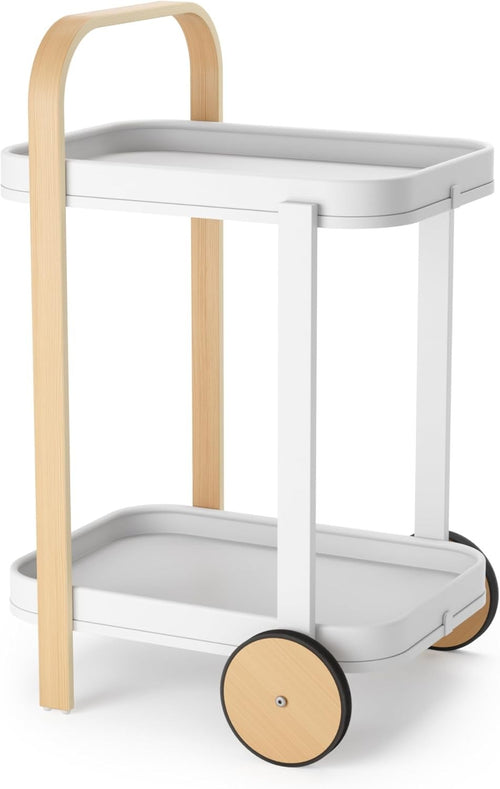 Luxury Bar Cart on Wheels 2 Tier White Serving Trolley Removable Tray