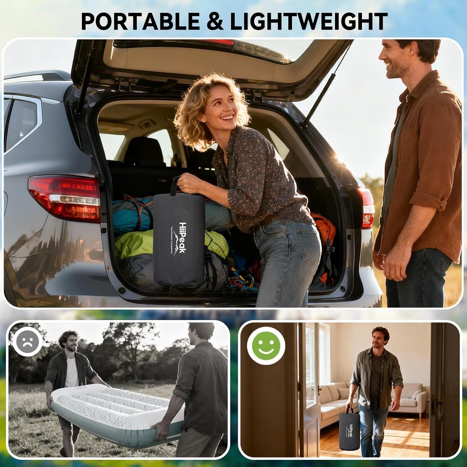 Double Air Bed with Built-In Pump Self Inflating Suede Camping Mattress