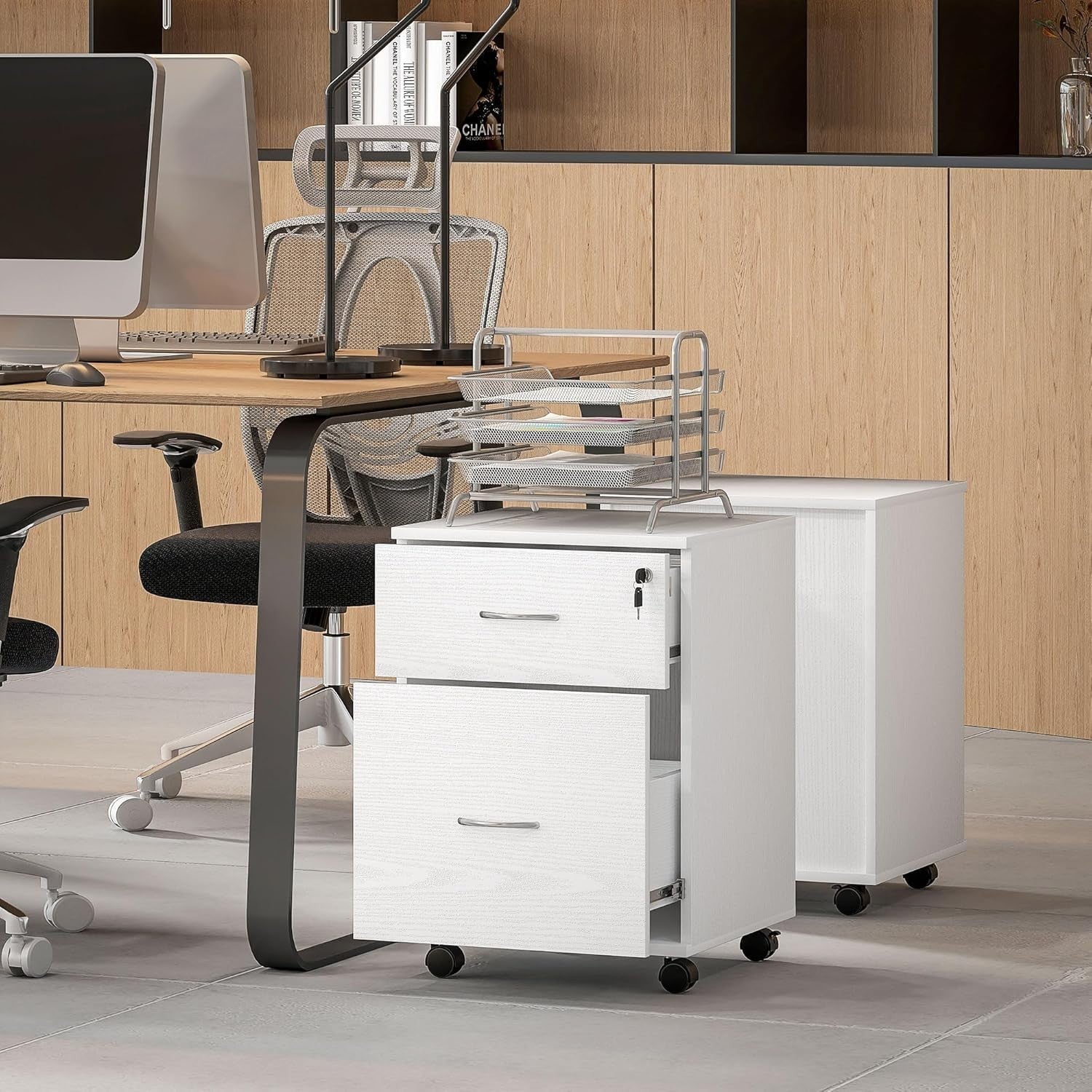 Locking 2 Drawer Rolling File Cabinet Under Desk Printer Stand White