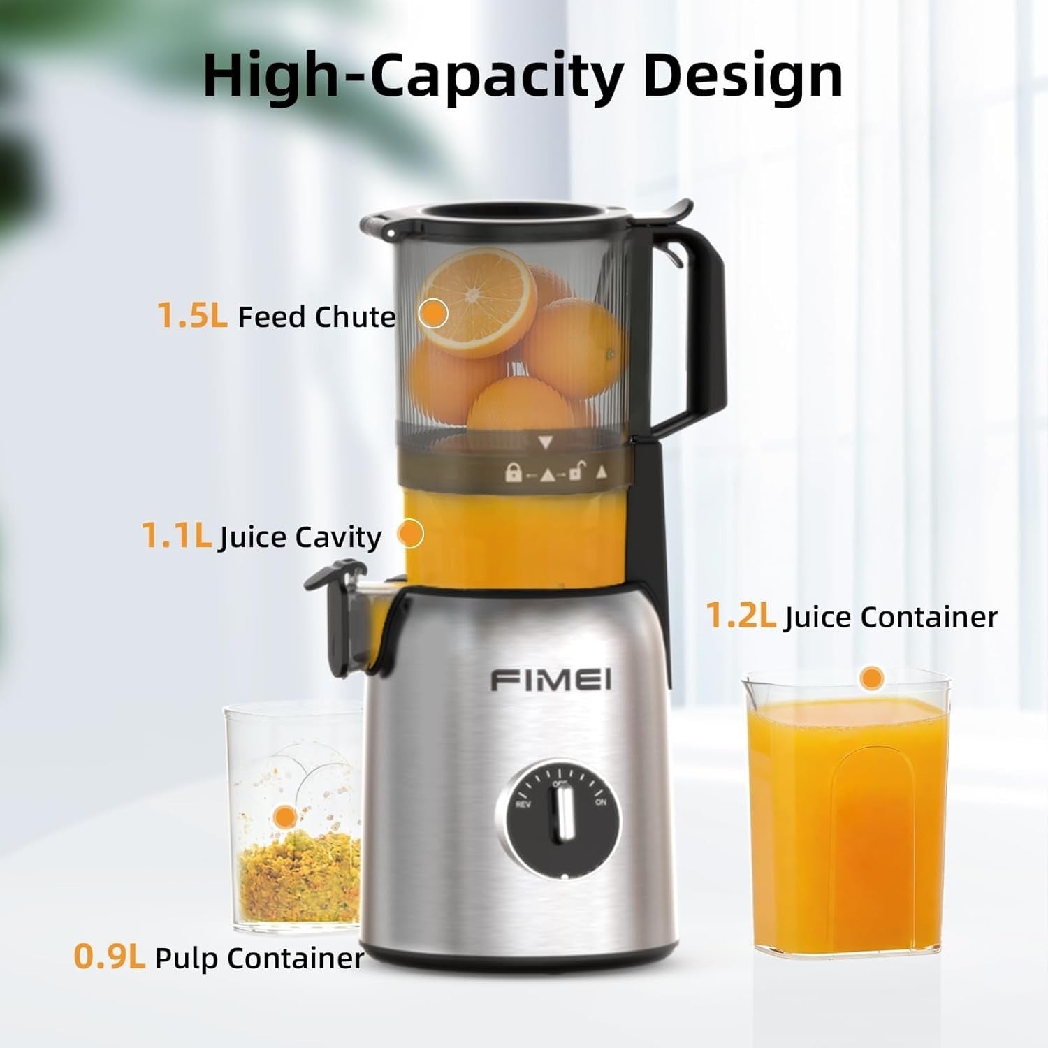 Cold Press Juicer 135mm Large Feed Chute Whole Fruit 300W High Yield