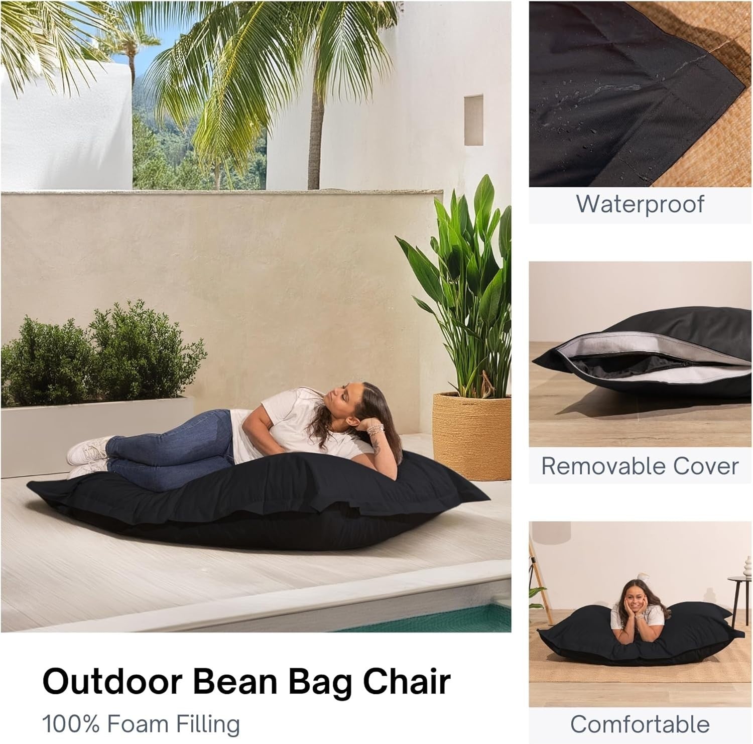 Outdoor Waterproof Bean Bag Chair for Adults & Kids – Removable Cover