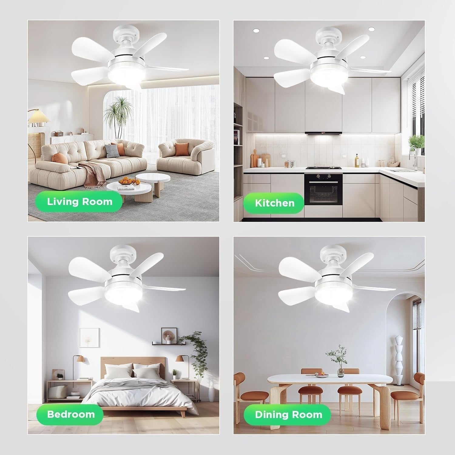 BOBOPAI Small Ceiling Fan with Light, 3 Retractable Blades, 3 Speeds, LED