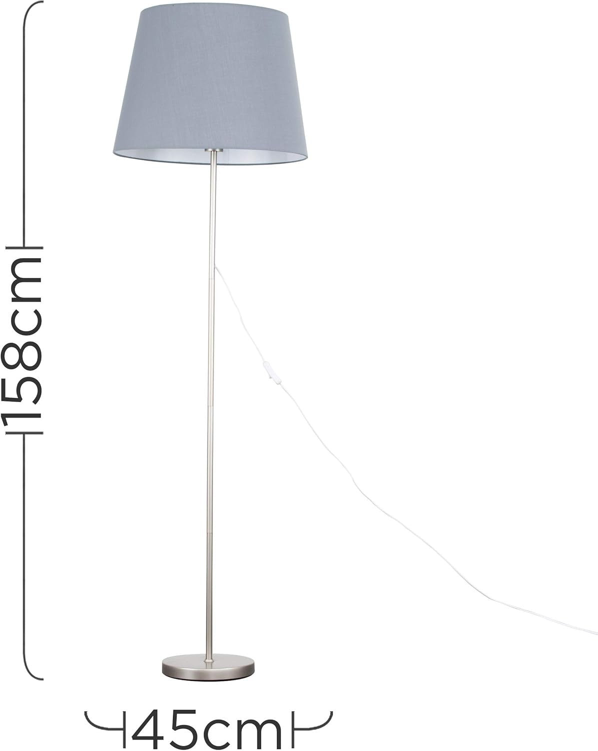 Modern Chrome Floor Lamp Large Grey Shade Standing Light LED Bulb Included