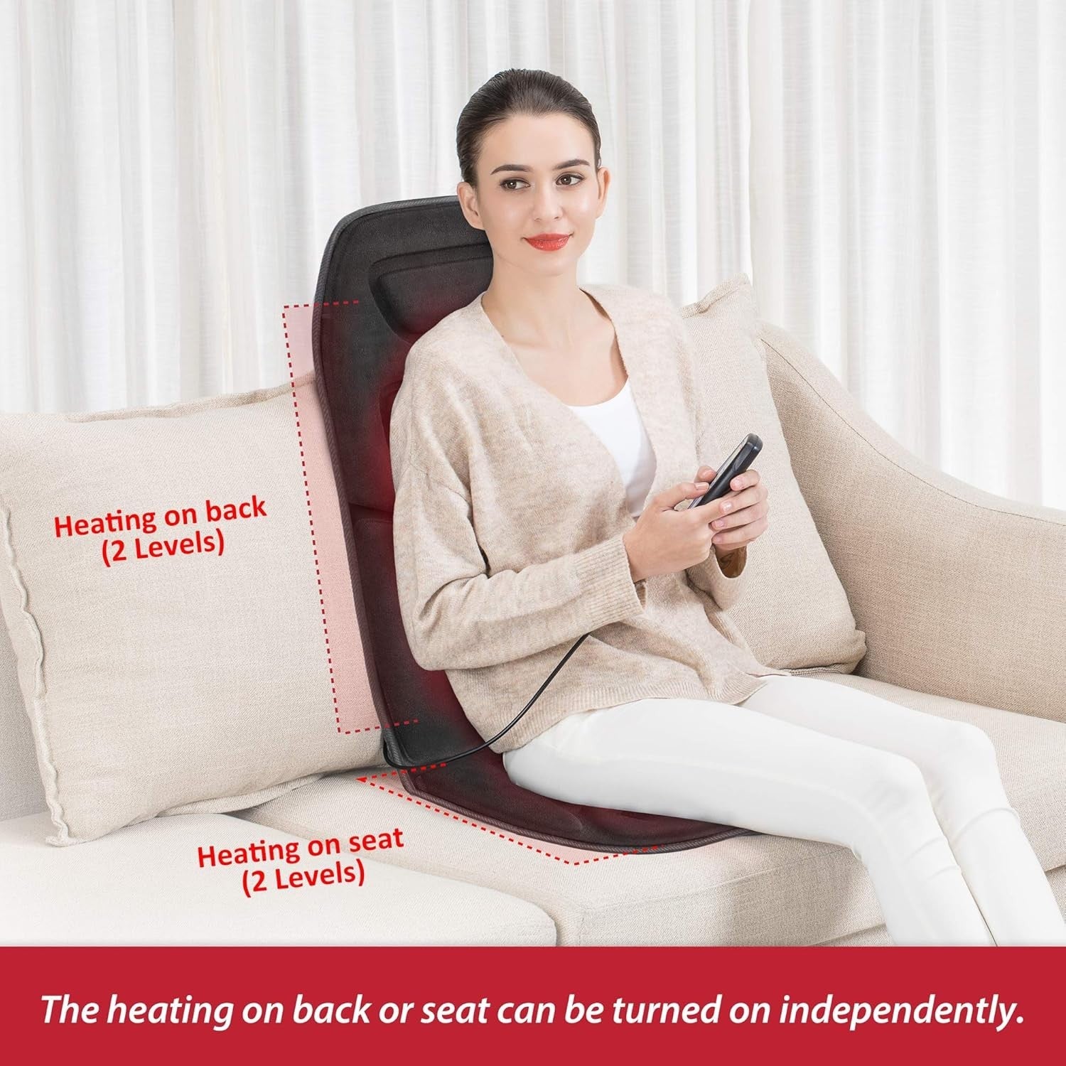 Vibration Back Massager Seat Pad Heat 10-Motor Chair Cushion for Back Pain
