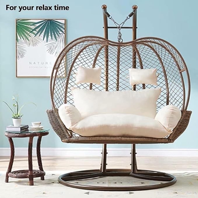 Outdoor Double Hanging Egg Chair 2 Seater Rattan Swing Hammock Waterproof
