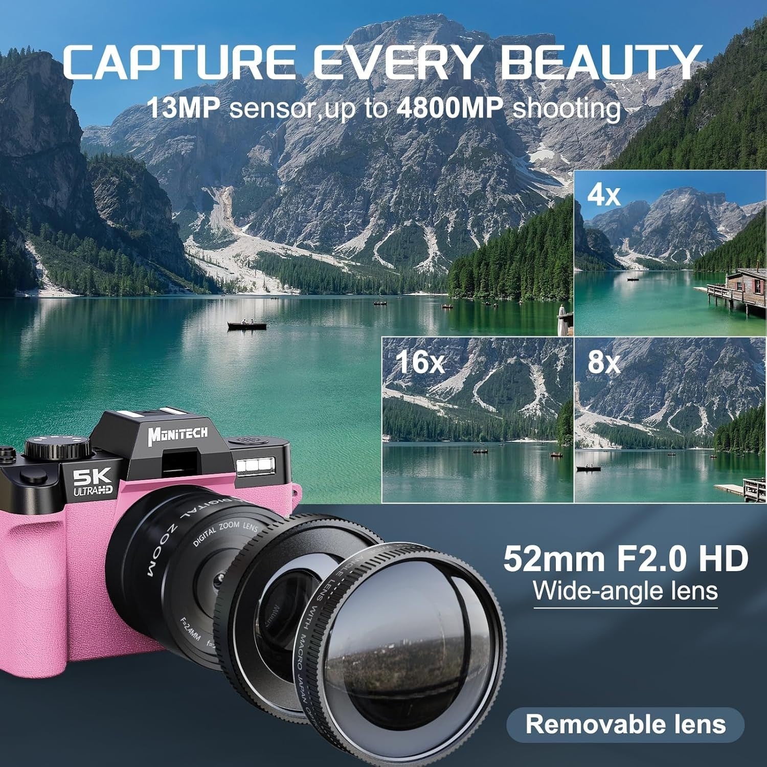5K Digital Camera 64MP WiFi Vlogging Camera Flip Screen 16X Zoom