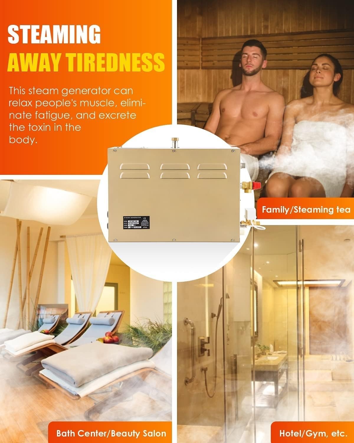 4.5KW Steam Sauna Generator 220V Home Spa Kit w/ LED Control & Auto Drain