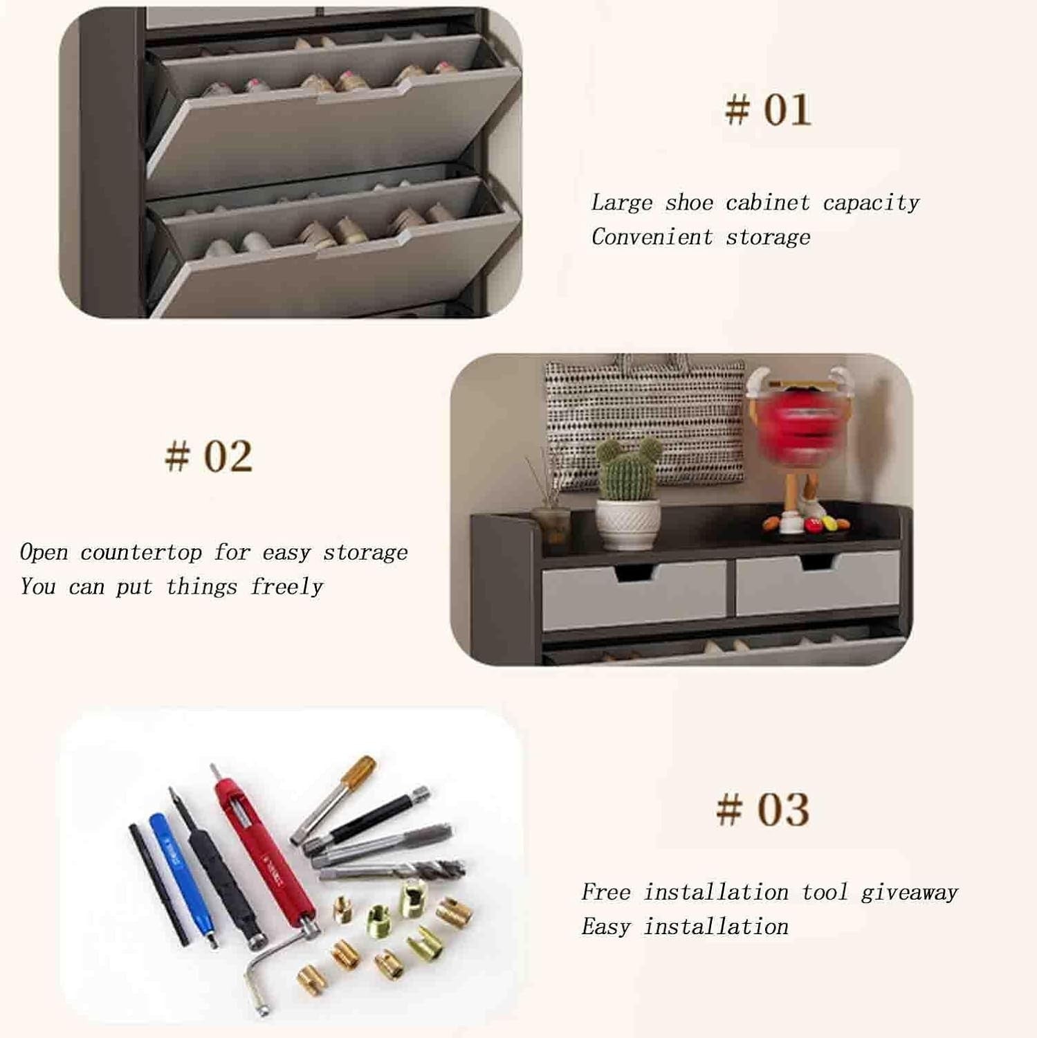 Slim Solid Wood Shoe Cabinet with 3 Flaps & 2 Drawers – 100×17×121 cm