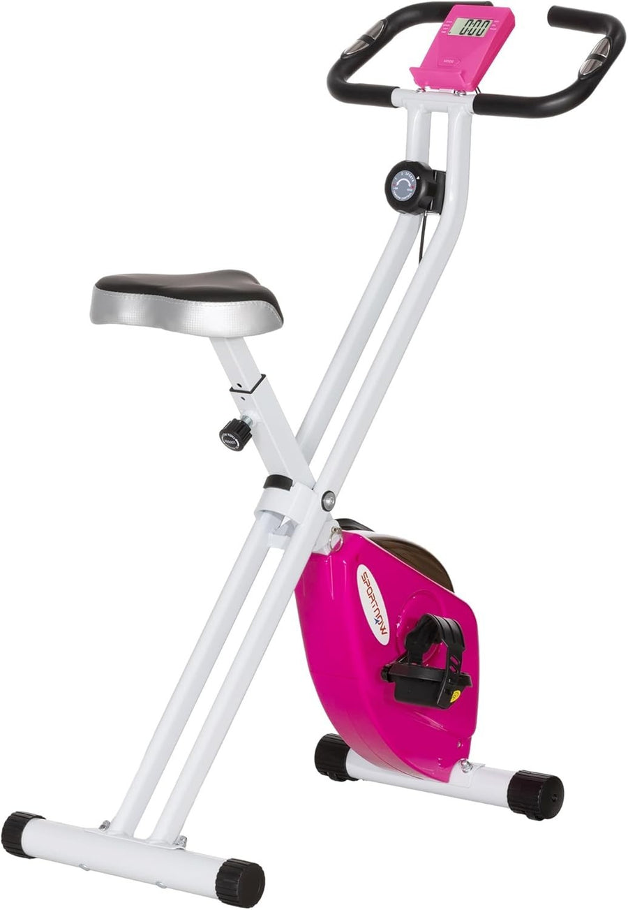 Pink Foldable Exercise Bike Quiet 8-Level Magnetic LCD Pulse Home Workout