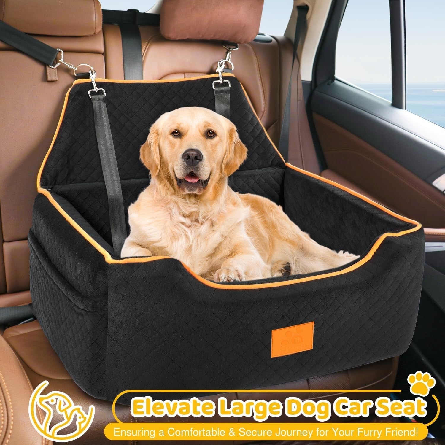 Dog Travel Bed Car Seat for Large Dogs Memory Foam Pet Booster 55lb