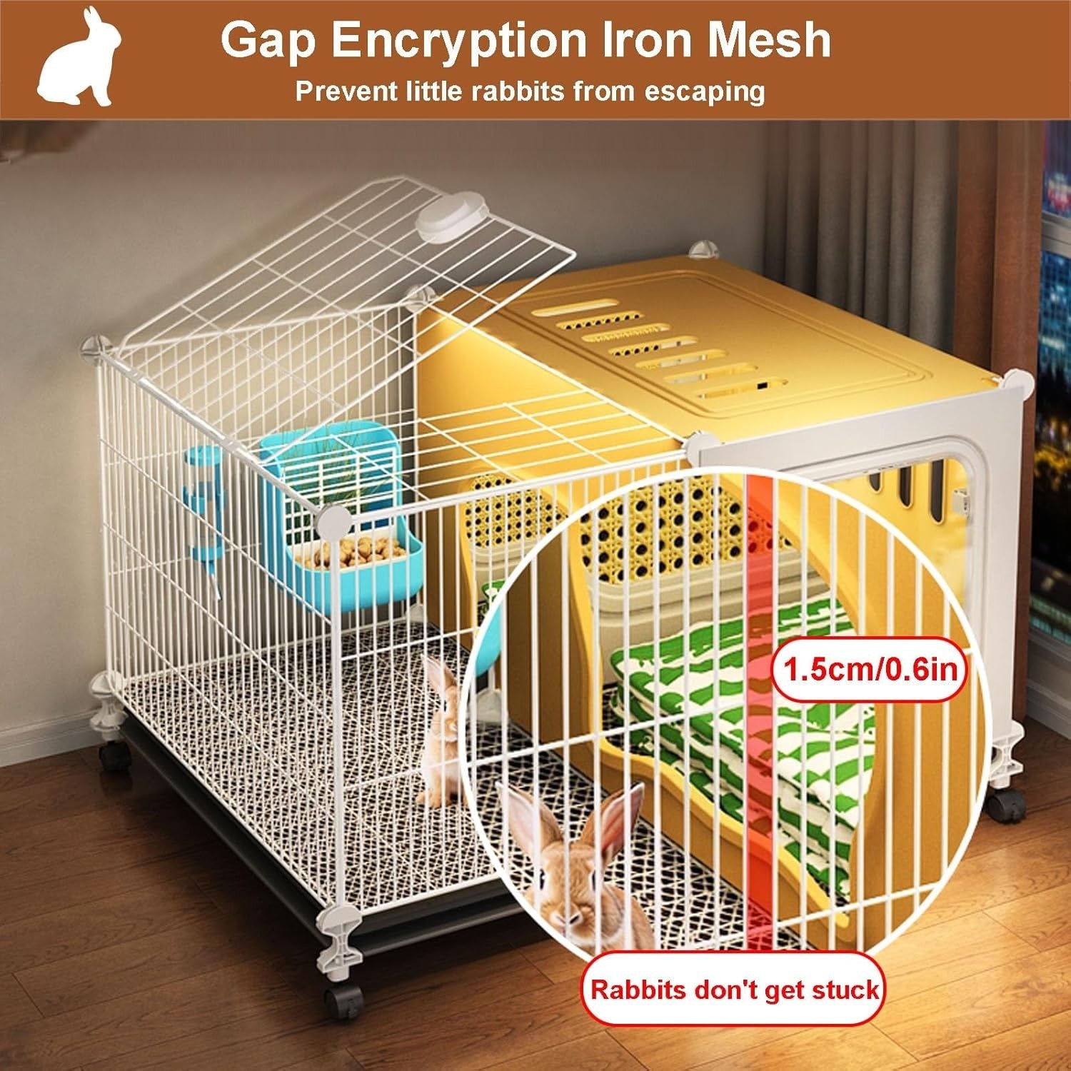 Indoor Rabbit Cage Hutch Enclosed Lounge Sliding Tray Small Pet House