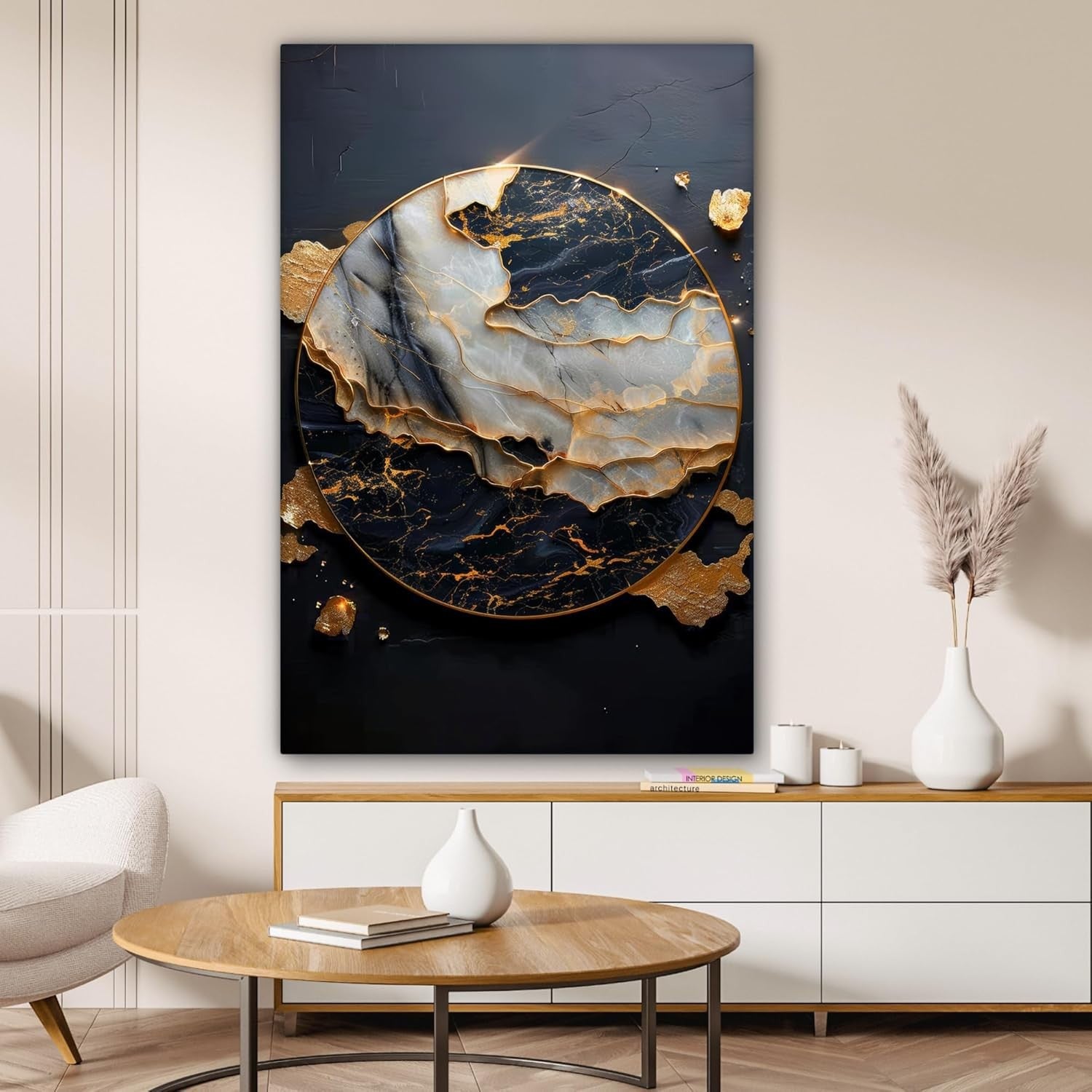 Large Gold Black Abstract Canvas Wall Art Modern Luxury 80x120cm Home Decor