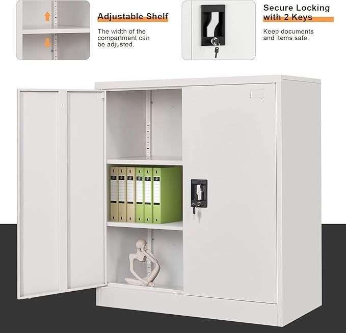 Metal Storage Cabinet with Lock, Adjustable Shelves Cupboard 90CM Office Unit