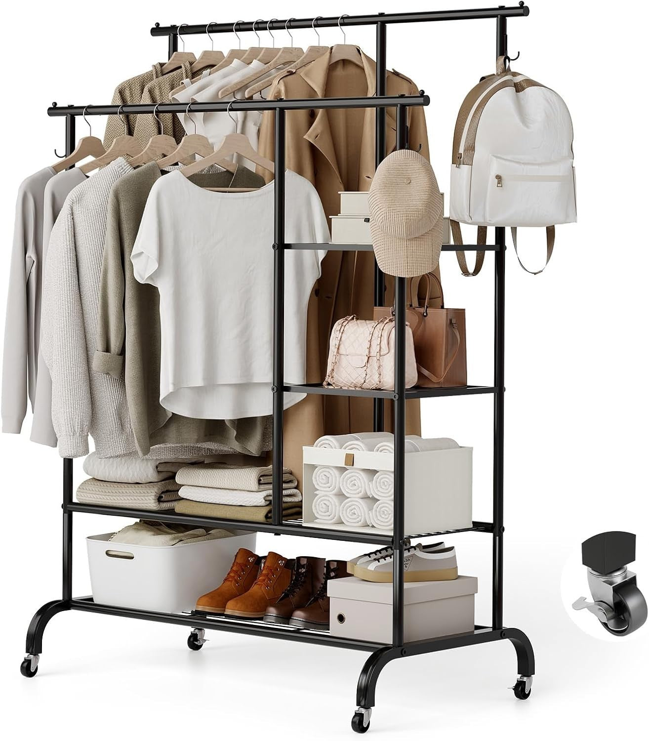 Heavy Duty Clothes Rail 6ft x 5ft Metal Garment Rack Black