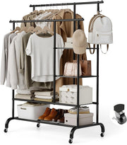 Heavy Duty Clothes Rail 6ft x 5ft Metal Garment Rack Black