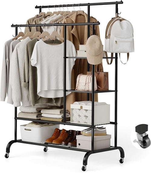 Heavy Duty Clothes Rail 6ft x 5ft Metal Garment Rack Black