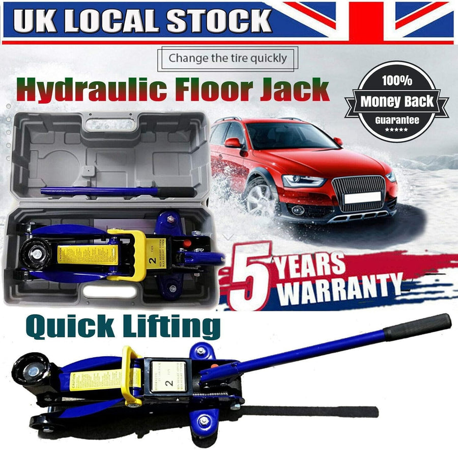 2 Ton Low Profile Hydraulic Trolley Jack 135–350mm w/ Carry Case Heavy Duty Car