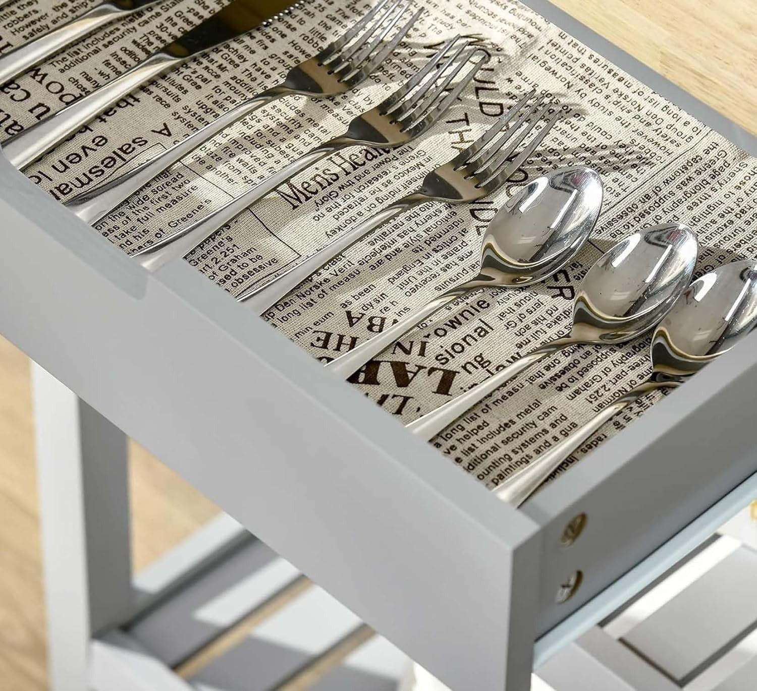 Kitchen Serving Trolley Rolling Storage Cart 3 Tier Wooden Top Drawer