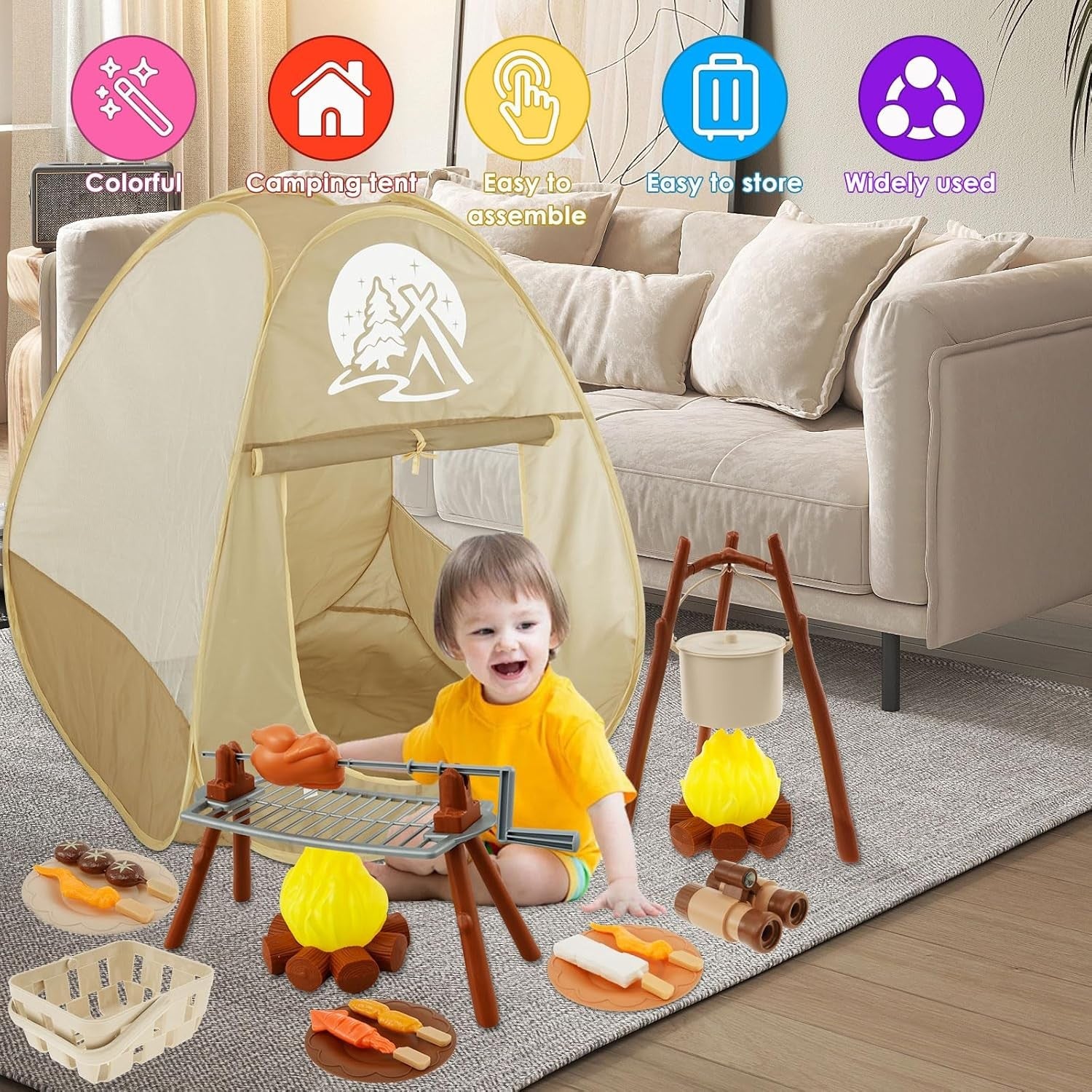 Kids Pop Up Camping Play Tent Set Blue Toddler Adventure Kit