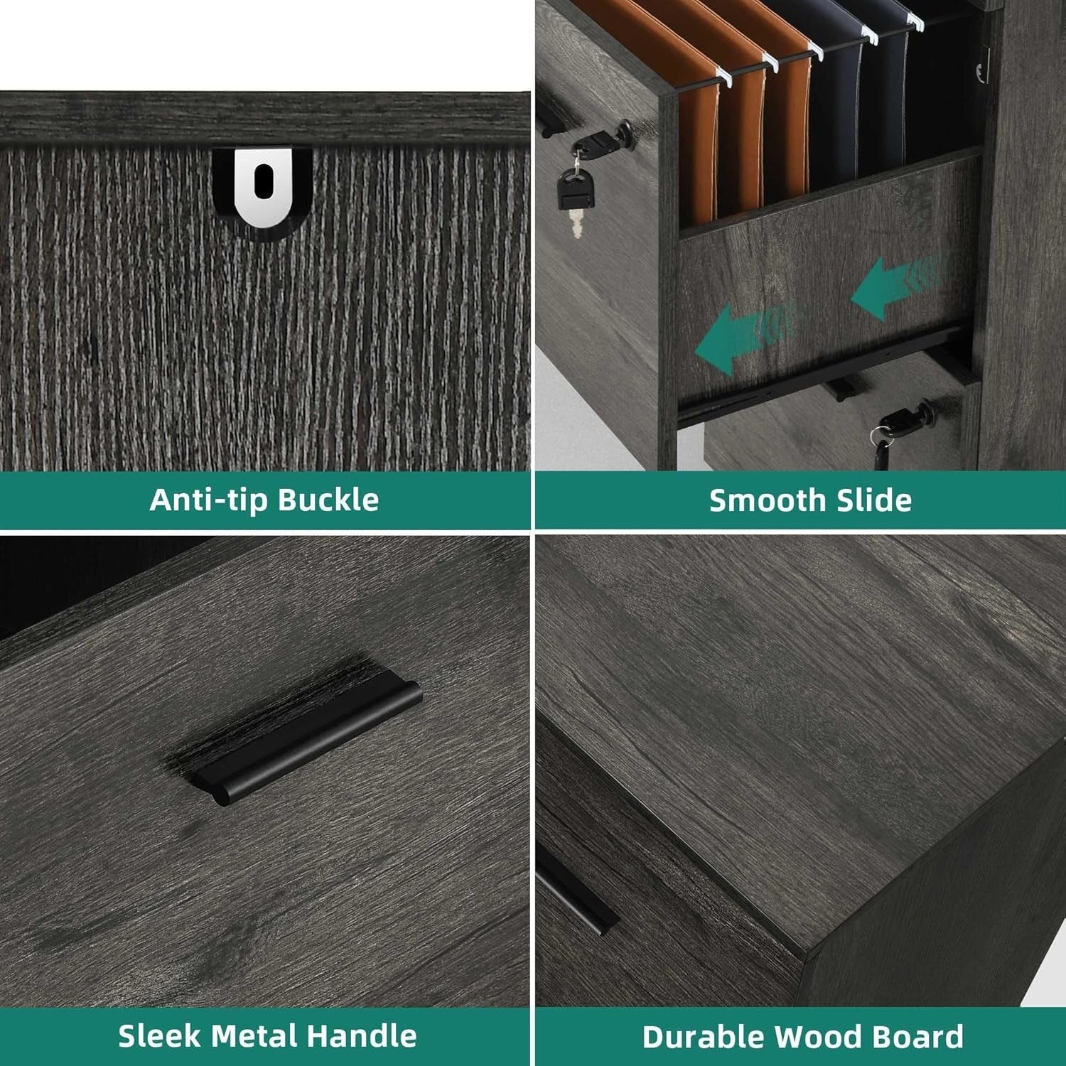 Grey Vertical Filing Cabinet 4 Drawer Lockable 131cm A4 Storage