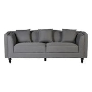 Grey Fabric 3 Seater Sofa w/ Silver Studs, Tuxedo Arms & Wood Feet