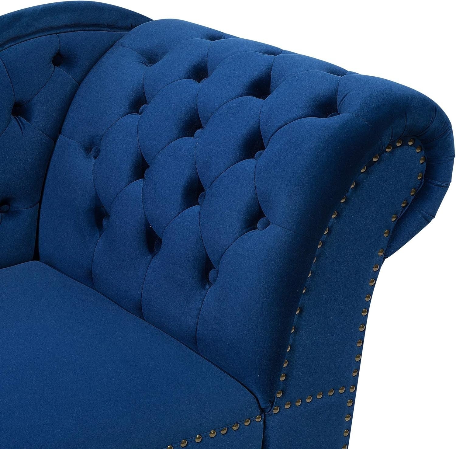 Vintage Right Hand Velvet Chaise Lounge Blue Chesterfield Sofa 180 kg Capacity
