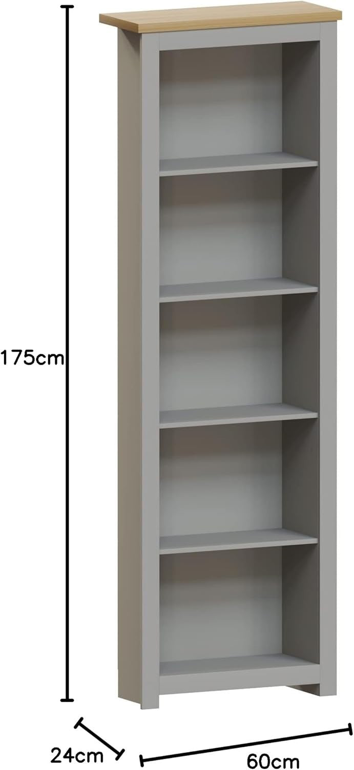 5 Tier Grey Oak Ladder Bookcase – Tall Modern Display Storage Shelf Unit 175cm