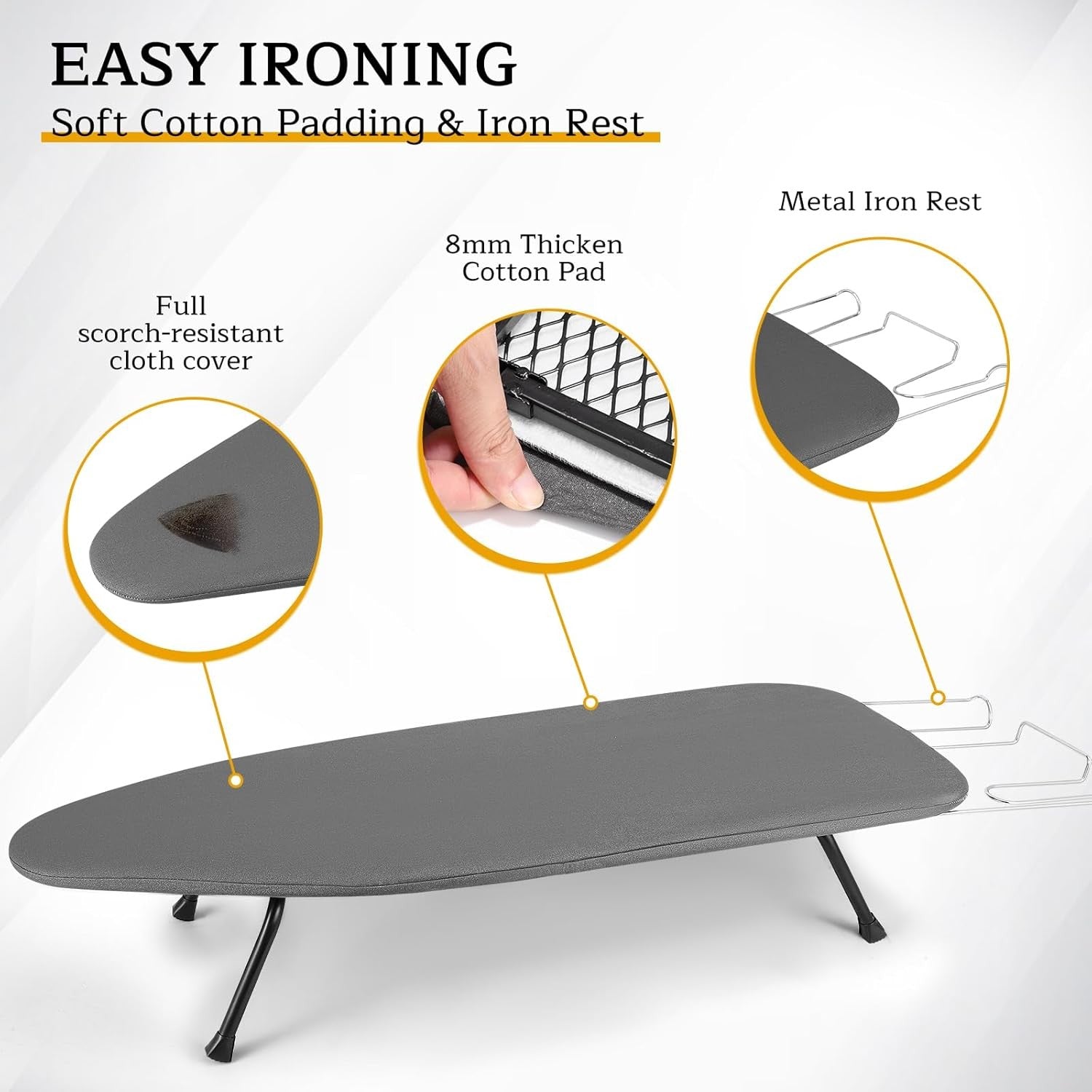 Compact Folding Ironing Board Tabletop Non Slip Legs with Storage Hook 81x31cm