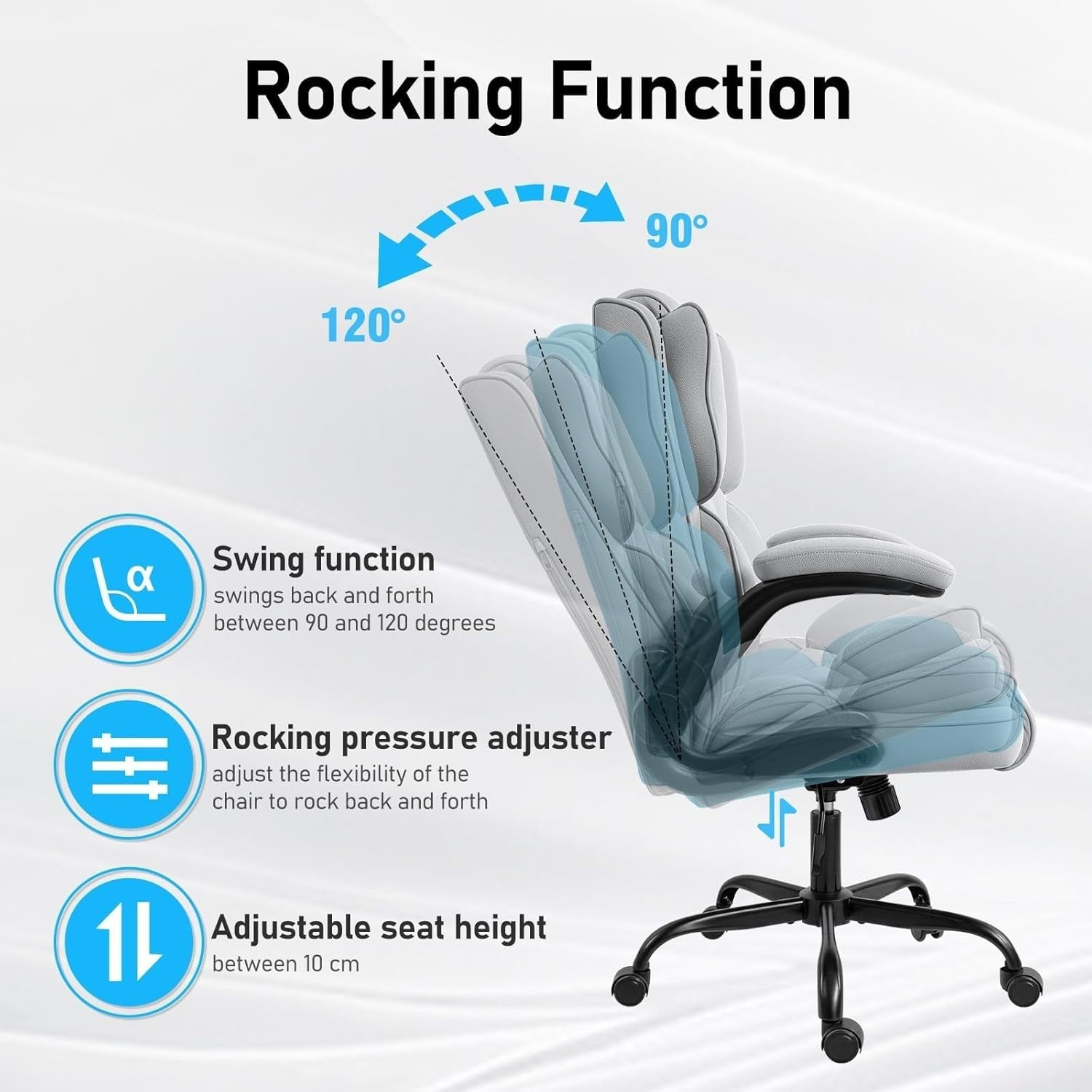 Ergonomic Office Chair Grey Desk Computer Seat Large Heavy Duty Fold-up Arms