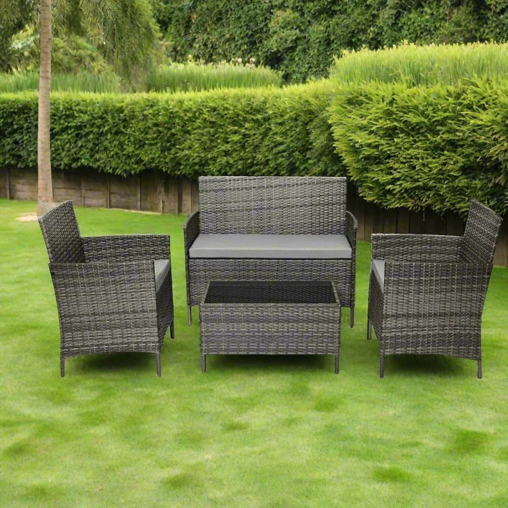 4-Seater Grey Rattan Garden Sofa Set | Weatherproof Outdoor Patio Furniture