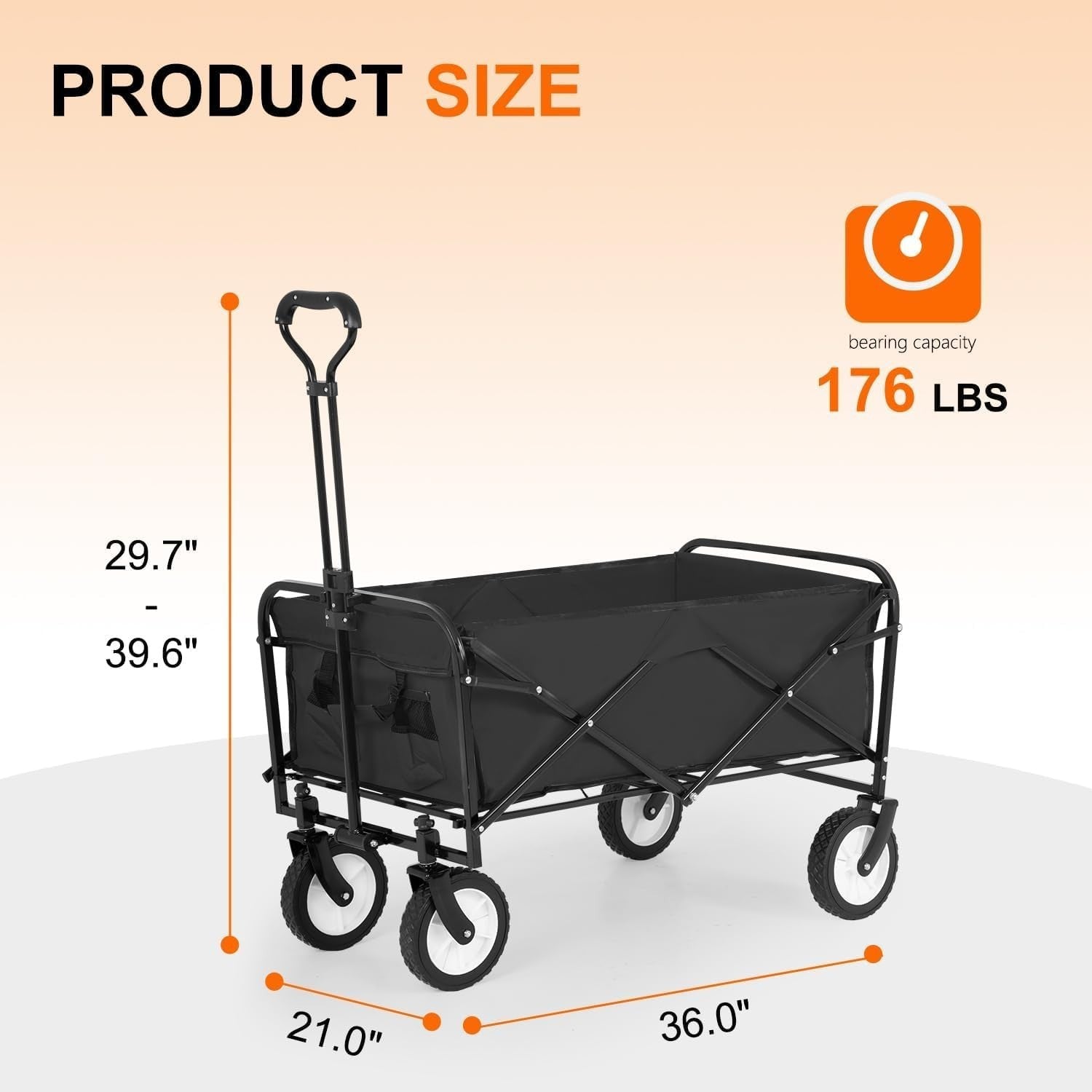 Large Folding Garden Wagon Heavy Duty 176lbs Festival Camping Cart 360° Wheels