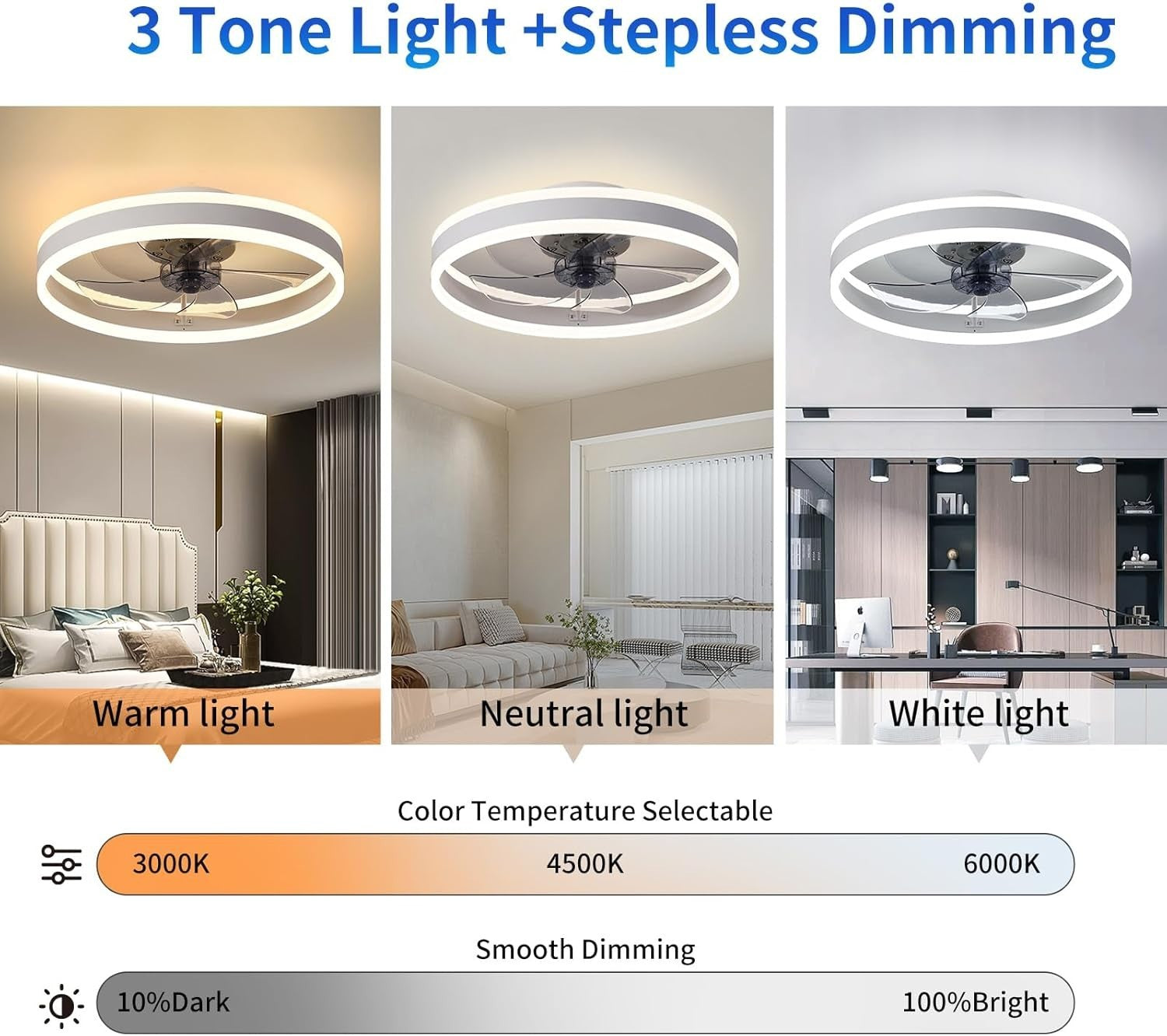 50cm Smart Ceiling Fan Light, 6-Speed Dimmable Reversible LED, Quiet Grey