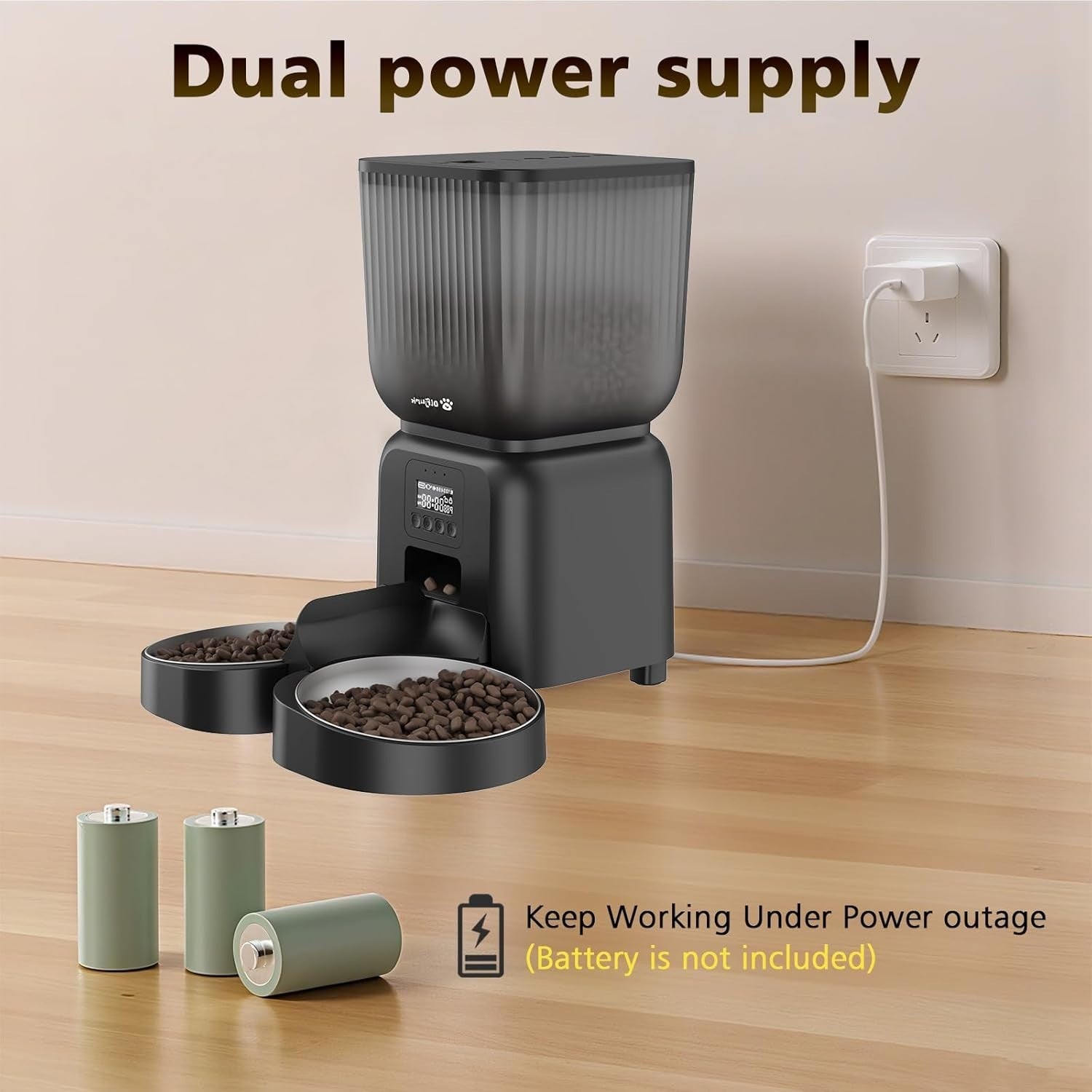 5L Automatic Cat Feeder Timed Food Dispenser 1-6 Meals Dual Power Dry Food