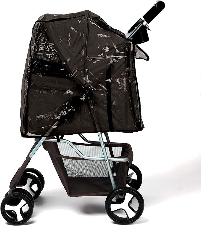Brown Foldable Pet Stroller with Rain Cover Dog Buggy for Small Medium Pets