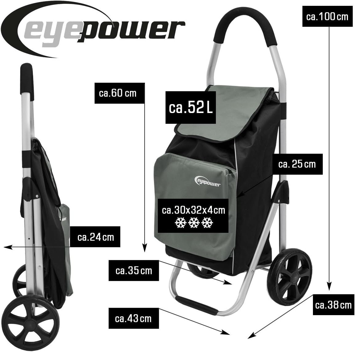 Foldable Shopping Trolley Cart 52L with Cooler Bag – Heavy Duty, Easy Transport