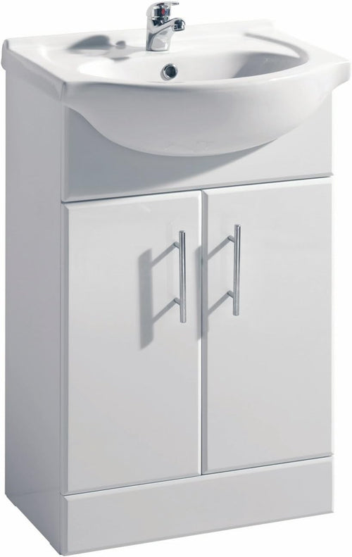 Modern White Gloss Bathroom Vanity Sink Cabinet 55cm Basin Unit Storage Cupboard
