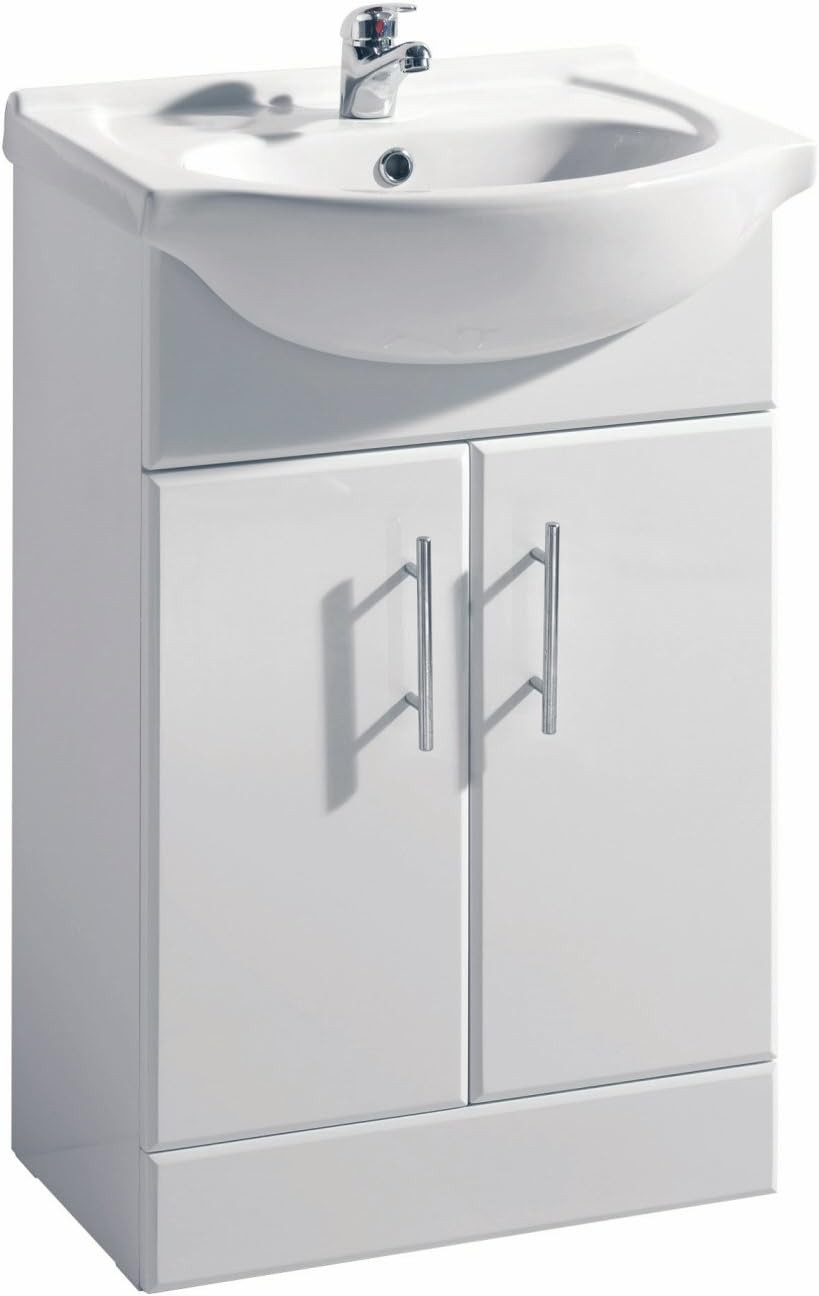 Modern White Gloss Bathroom Vanity Sink Cabinet 55cm Basin Unit Storage Cupboard