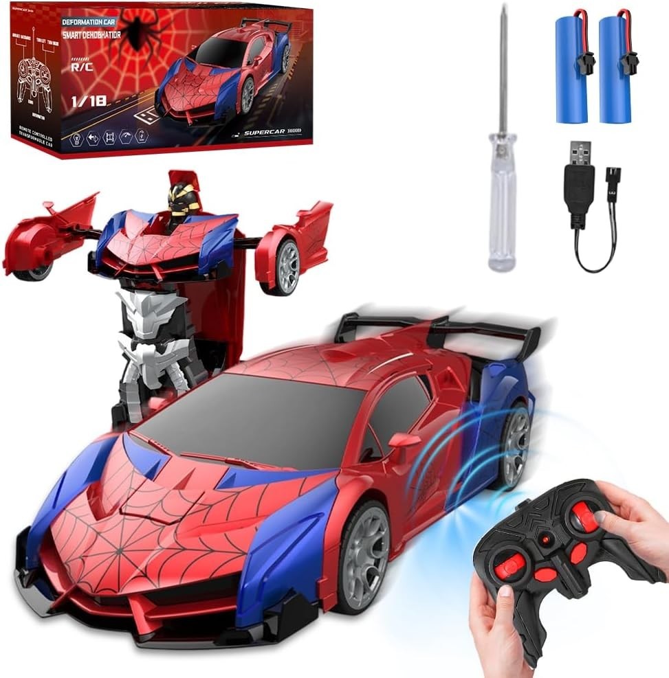 2-in-1 RC Spider Car & Robot for Kids, 1:18 Drift Toy w/ 360° Spins