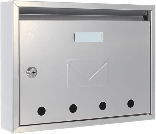 Secure Wall Mounted Steel Letterbox – Lockable Front Slot, Slim Design, Silver