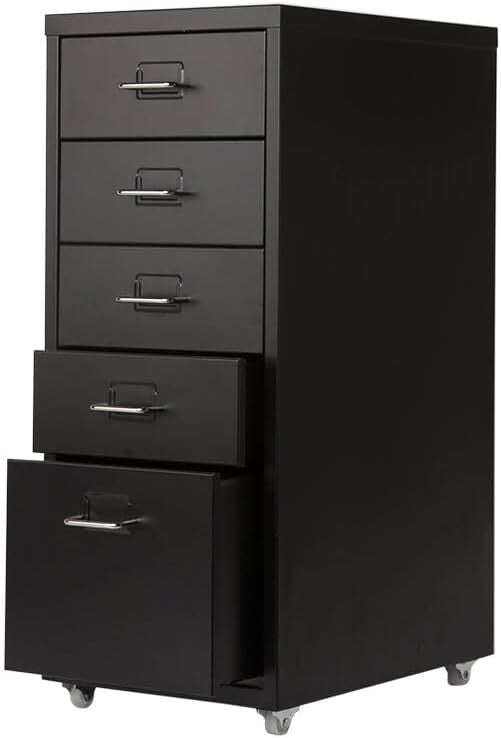 Tall Metal 5 Drawer Filing Cabinet Storage Chest on Wheels Home Office