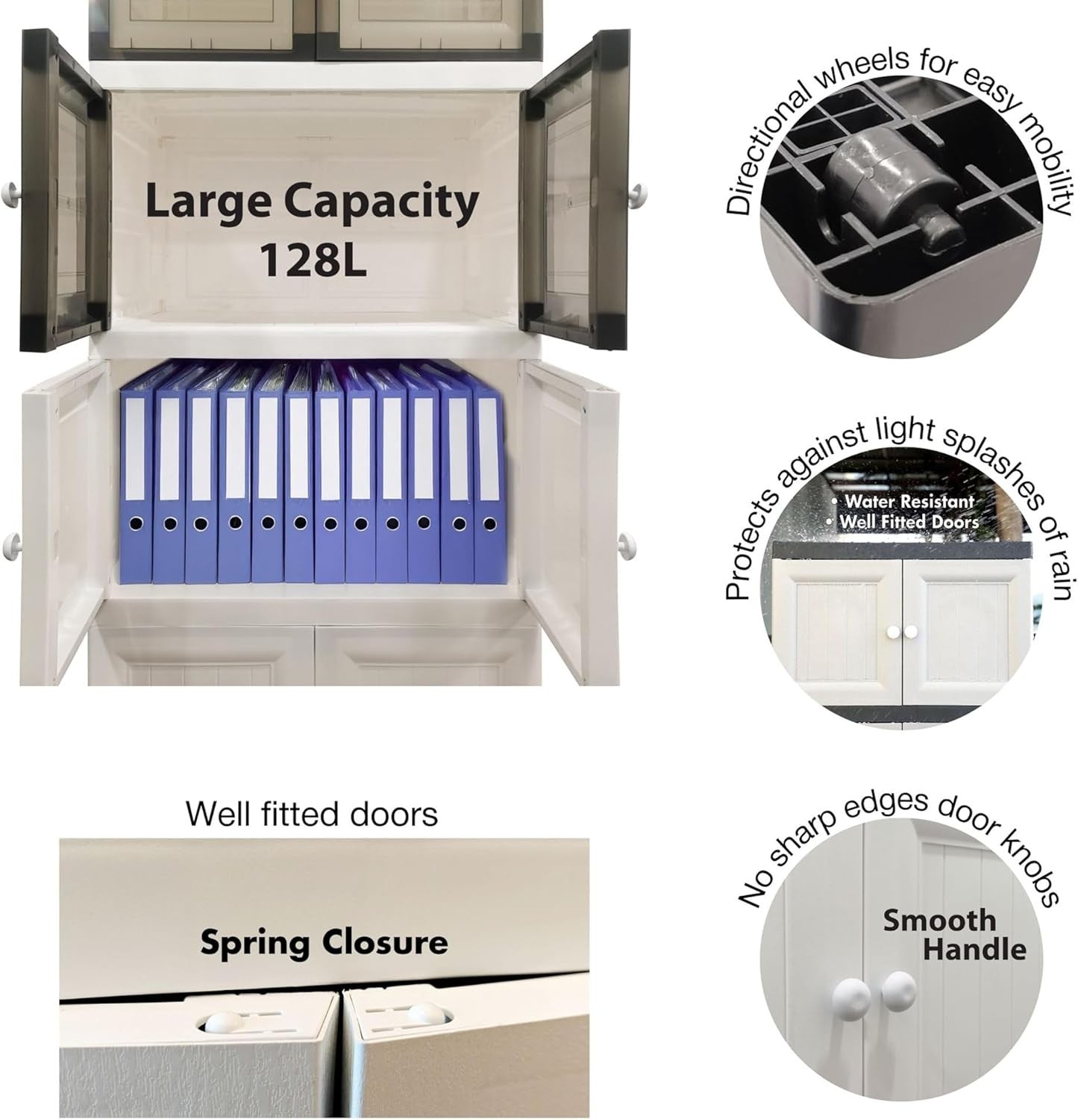 4 Tier Plastic Storage Cabinet | Grey Cupboard with Tinted Doors for Home Office
