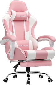 Ergonomic Gaming Chair Massage Lumbar Footrest Pink Recliner