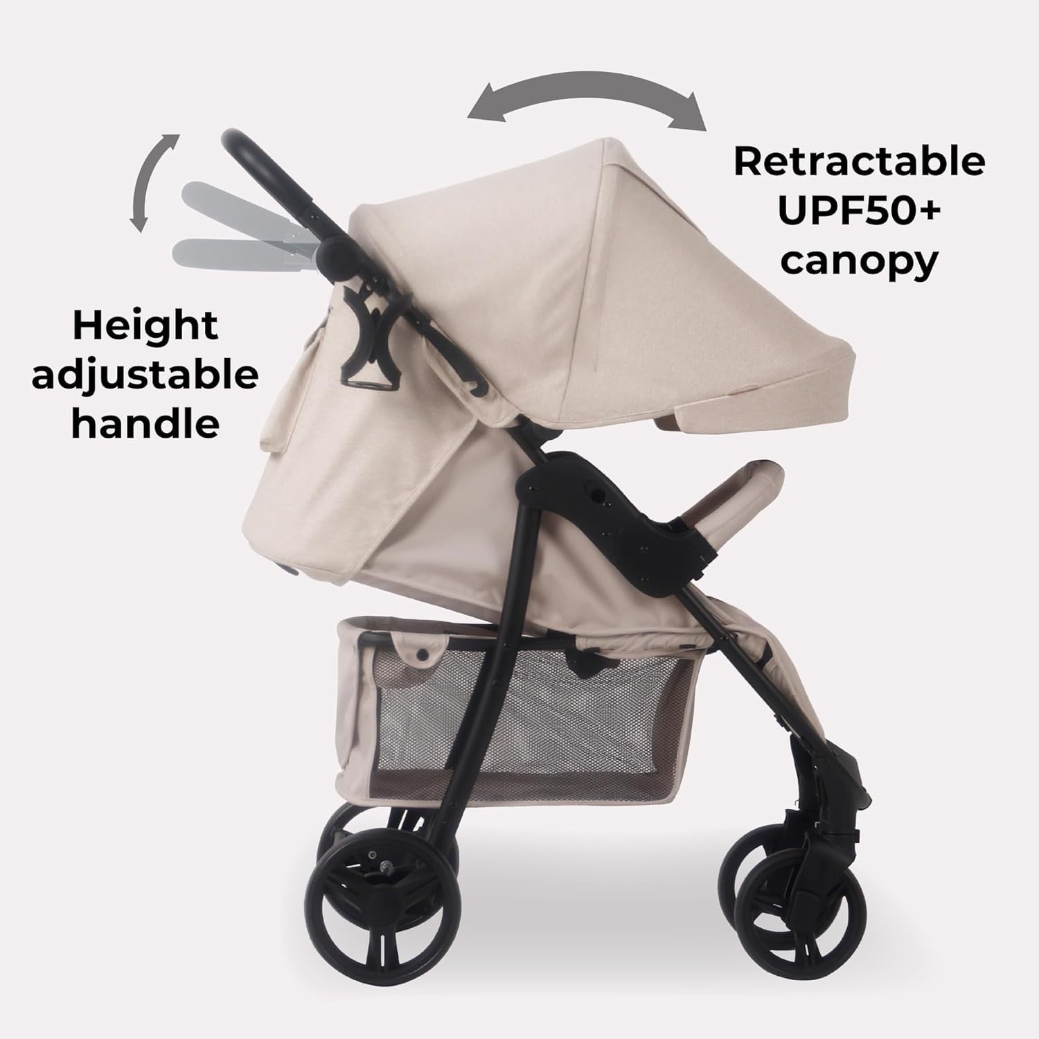 Oatmeal Baby Pushchair Compact Easy Fold Stroller Adjustable Handle Birth to 4Y