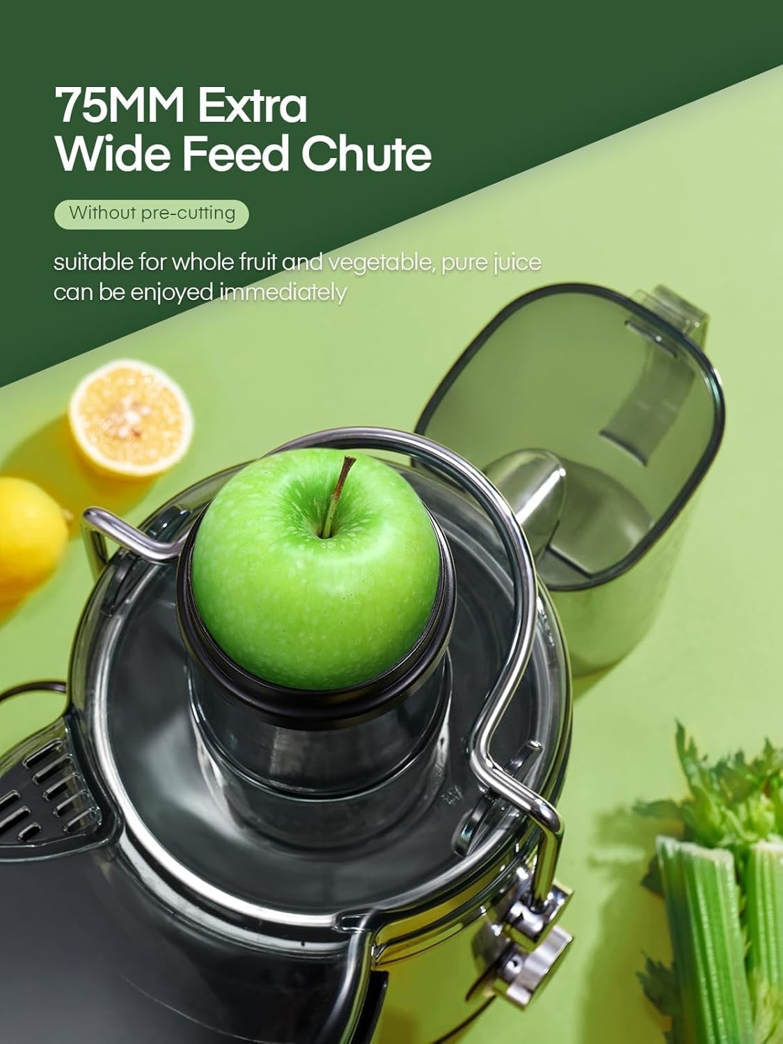 1000W Centrifugal Juicer 75mm Wide Chute Dual Speed Easy Clean Whole Fruit