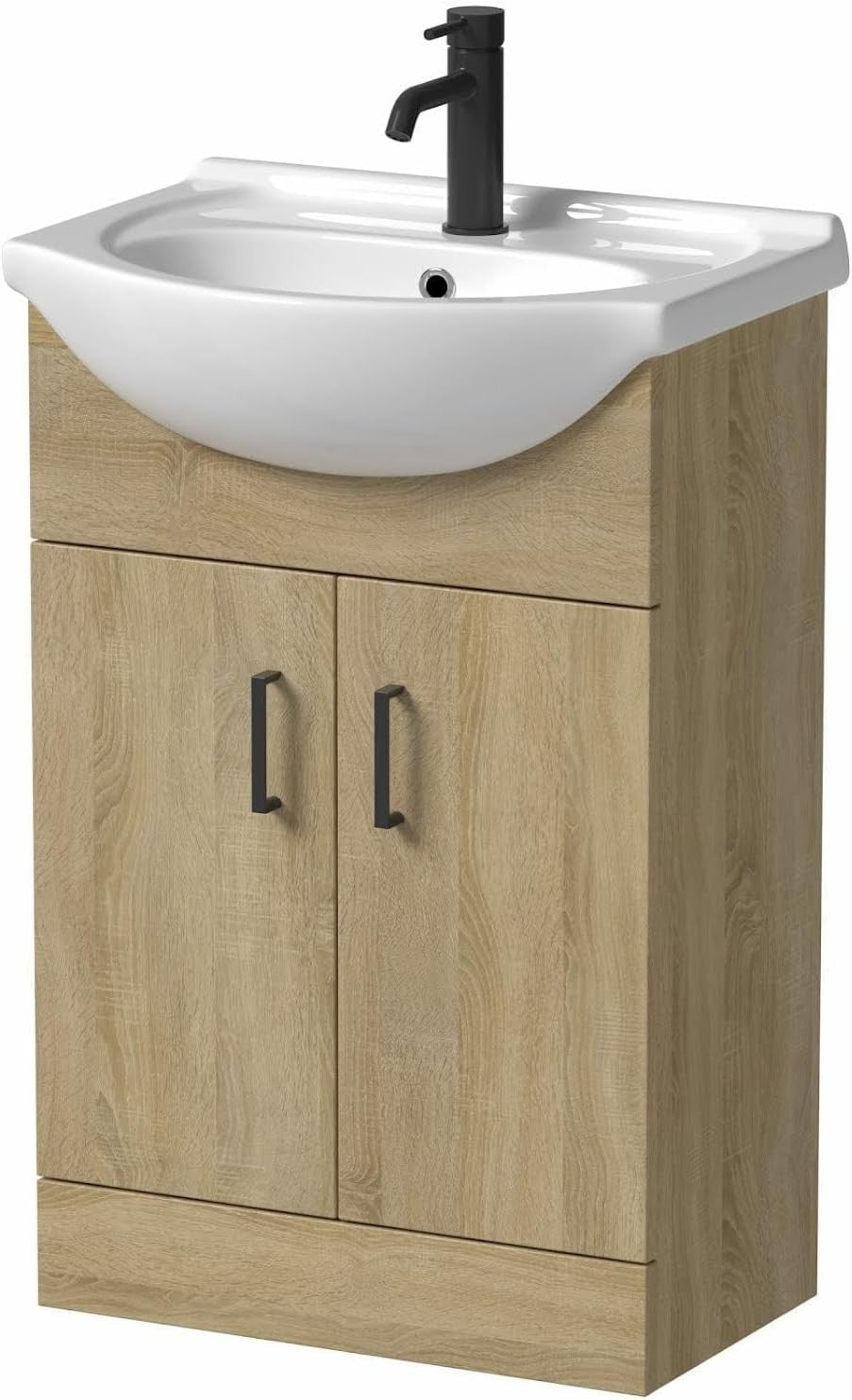 560mm Oak Effect Vanity Sink Unit – Freestanding Bathroom Basin Cabinet