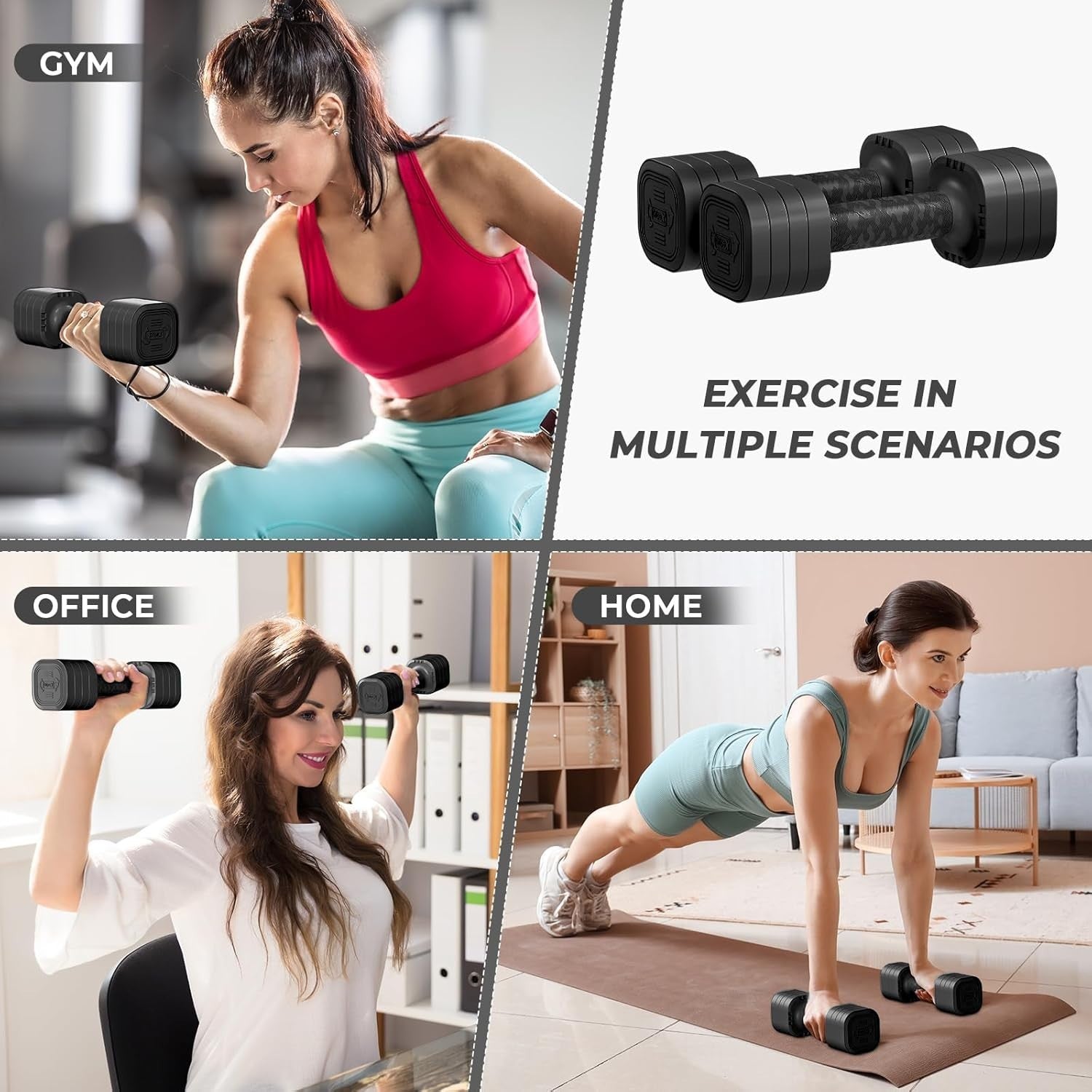4-in-1 Adjustable Dumbbells Pair 2.5KG Compact Non-Slip Home Fitness